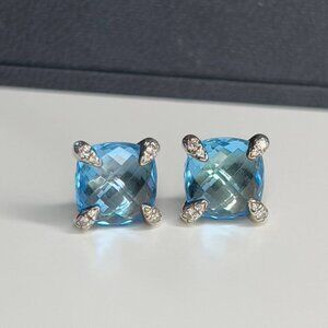 Authentic david yurman chatelaine earrings blue topaz diamonds sterling silver